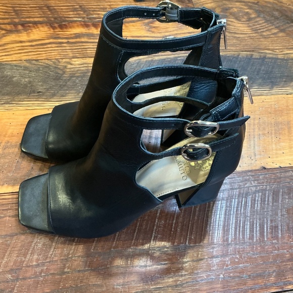 Vince Camuto Black Leather Peep-Toe Cutout Booties | Women’s Size 10 - Picture 6 of 9